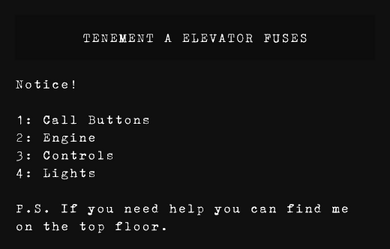 Tenement A Elevator Fuses note